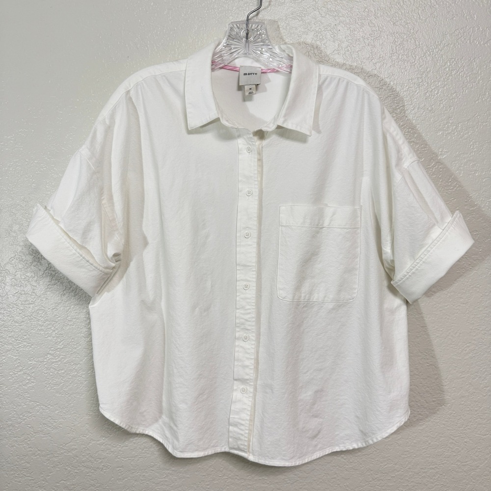 Maeve Shirt Womens Medium White Mabel Boxy Oxford Button Up Short Sleeve